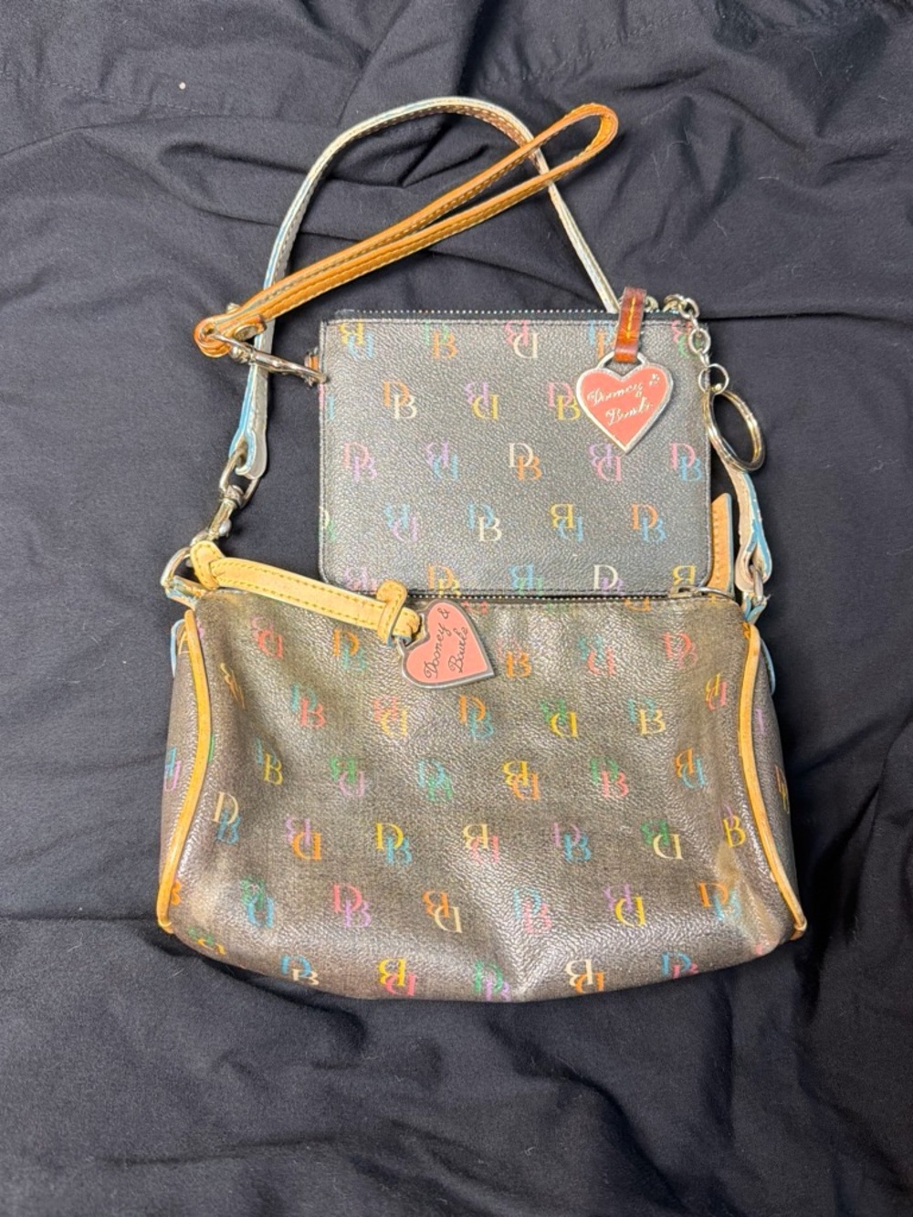 Dooney & Bourke Black Rainbow Logo handbag and coin purse keychain